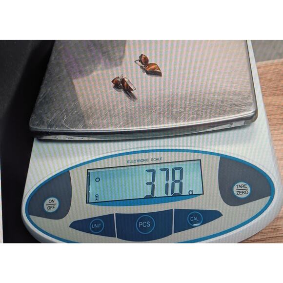 Vintage 925 Sterling Silver Marked Chile Tiger's Eye Hinged Dangle Post Earrings - Picture 8 of 8